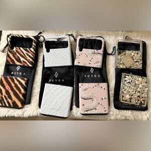Burga Phone Case Set - Animal Print, White/ Gray, Pink Cobra, and Rhinestone.